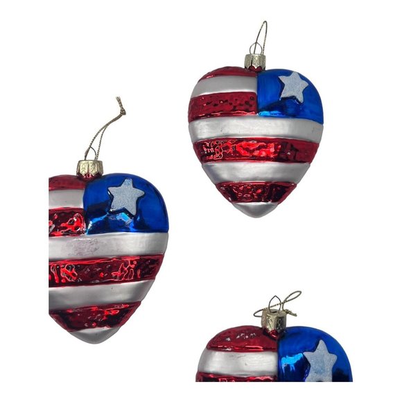 Vintage 5 Blown Glass American Flag Single Star Heart Ornaments READ DESCRIPTION - Picture 9 of 12